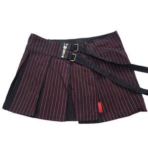 Vintage Tripp NYC Plaid Pleated Mini Skirt, Womens, Black, Red Pin Stripes